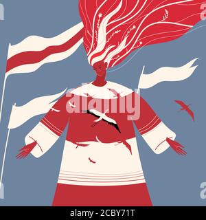 Freies Weißrussland. Protestillustration über Aktion der Solidarität. Stock Vektor