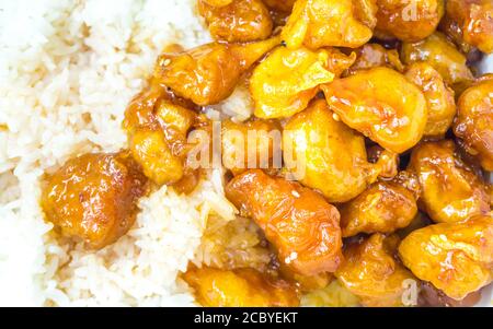 Chinesisches Essen Süße und saure, Orange oder Zitrone Huhn aus nächster Nähe Stockfoto