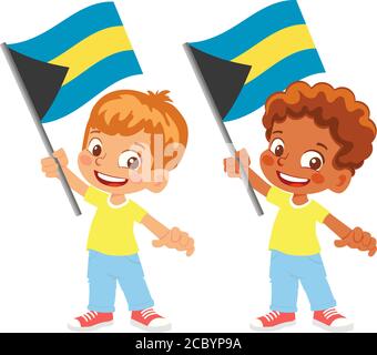 Bahamas Flagge in der Hand. Kennzeichen für Kinder. Nationalflagge von Bahamas Vektor Stock Vektor