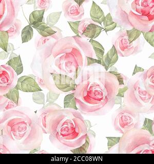 Zarte Rosen. Hand gezeichnet Aquarell Blumen nahtlose Muster Stockfoto
