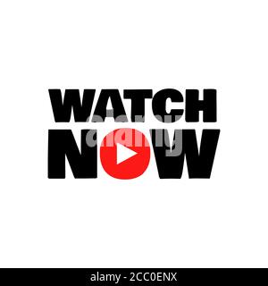 Sehen Sie sich jetzt Button-Logo-Symbol mit Text-und Video-Wiedergabe Symbol in verschiedenen Farben Vektor-Illustrationen Stock Vektor