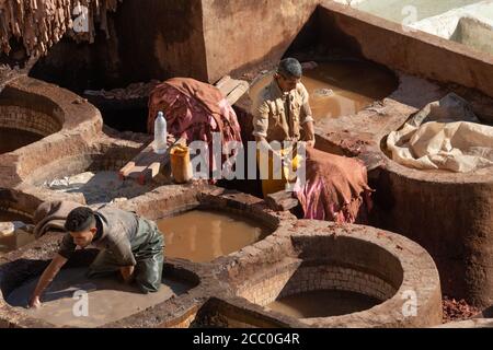 Fez, Marokko 01/02/2020 Choura Gerberei weltbekannten Ort der Lederherstellung Stockfoto