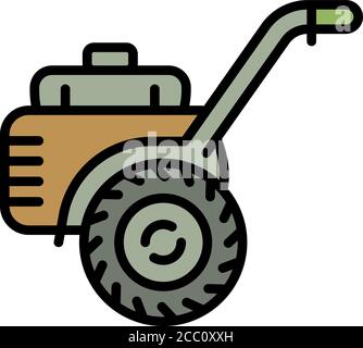 Symbol für den Traktor, der hinter dem Bauernhof steht. Umriss Bauernhof Walk-Behind Traktor Vektor-Symbol für Web-Design isoliert auf weißem Hintergrund Stock Vektor