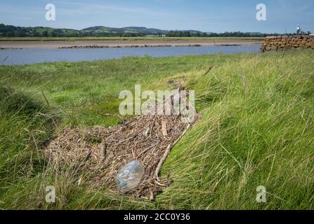 Eine Vielzahl von Trümmern und Plastikabfällen wurde am Ufer des Dorfes Glencaple, Schottland, angespült. Stockfoto