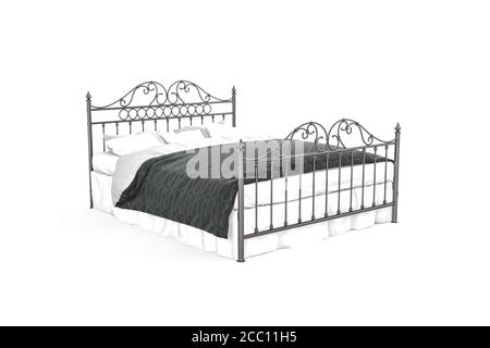 Klassisches schmiedeeisernes Doppelbett isoliert auf weißem Hintergrund - 3d-Rendering Stockfoto