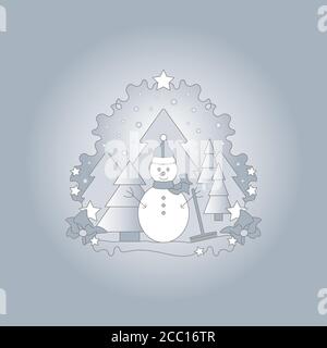 Muster weihnachten Thema. Schneemann, Tannenwald, fallender Schnee und Sterne. Vektorgrafik. Stock Vektor