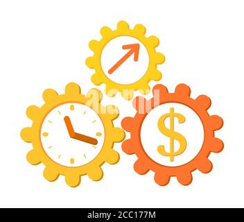 Konzept Zeit ist Geld. Verdienen Sie Geld, Einkommenswachstum, Return on Investment. Geschäfts- und Finanzmanagement, Joint Venture, Investmentfonds, jährliche Zahlung, Vektor-Symbol in flachem Stil Stock Vektor