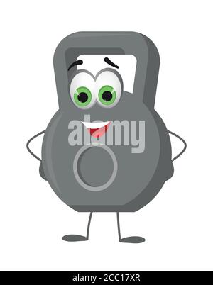 Lustige Kettlebell auf weißem Hintergrund, Fitness-Sammlung, flache Vektor-Illustration Stock Vektor