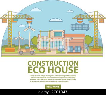 Bau Öko Haus Konzept Vektor-Illustration in flachen linearen Stil Stock Vektor