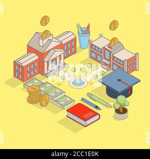 Investition in Bildung Konzept Vektor flach isometrische Illustration Stock Vektor