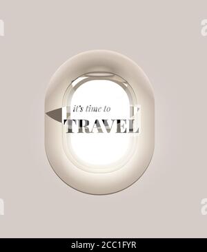 Travel Time Schriftzug mit Bullauge-Flugzeug-Design Stock Vektor