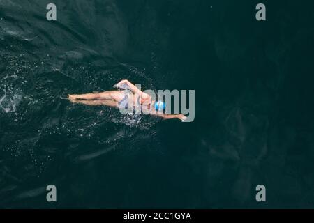 Strausberg, Deutschland. August 2020. Schwimmzüge in der brandenburgischen Straussee. Strausberg, 08/14/2020 Quelle: dpa/Alamy Live News Stockfoto