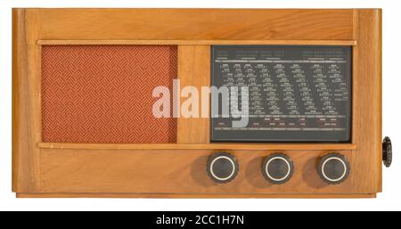 Vintage deutsche Röhrenradio auf weißem Hintergrund Stockfoto