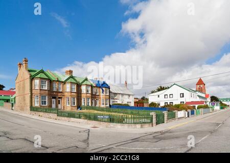 South Atlantic, Großbritannien, Britische Überseegebiete, East Falkland, Falkland Islands, Falklands, Port Stanley, Stanley, Blick auf viktorianische Hou Stockfoto