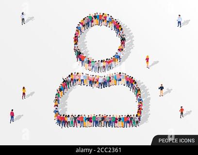 Große Gruppe von Menschen, die in einem Benutzerzeichen stehen. Alles für ein Konzept. Illustration des Vektorteams Stock Vektor