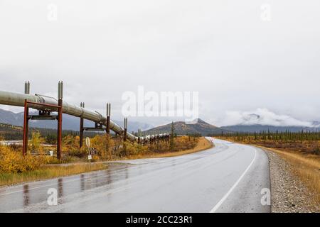 USA, Alaska, Ansicht von Trans Alaska Pipeline-System am Dalton Highway im Herbst Stockfoto