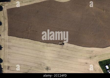 Deutschland, Ansicht von Harvester auf Feldern in Hartenholm Stockfoto