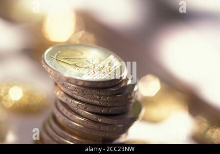 Stapel von zwei-Euro-Münzen, close-up Stockfoto
