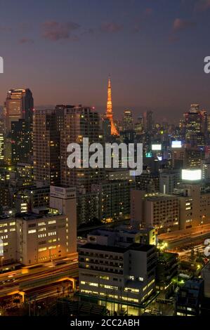 Japan, Skyline von Tokyo, Tokyo Tower bei Nacht Stockfoto