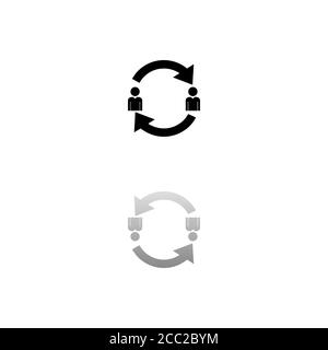 Austausch zwischen zwei Männern. Schwarzes Symbol auf weißem Hintergrund. Einfache Illustration. Symbol Für Flachen Vektor. Spiegelungsschatten. Kann in Logo, Web, Stock Vektor