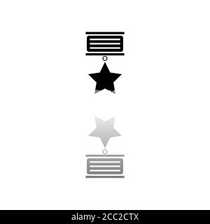 Medaille. Schwarzes Symbol auf weißem Hintergrund. Einfache Abbildung. Symbol "Flacher Vektor". Spiegelreflexionsschatten. Kann in Logo, Web, Mobile und UI UX p verwendet werden Stock Vektor