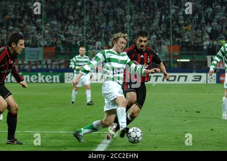 Mailand Italien, 07. März 2007,' SAN SIRO' Stadion, UEFA Champions League 2006/2007 , AC Mailand - FC Celtic : Aiden McGeady und Gennaro Gattuso in Aktion während des Spiels Stockfoto