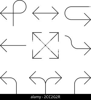 Satz Pfeile. Einfaches, dünnes, schwarzes Pfeildesign. Flache Vektorsymbole. Stock Vektor