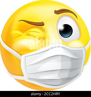Emoji Emoticon PPE Medizinische Maske Gesicht winken Stock Vektor