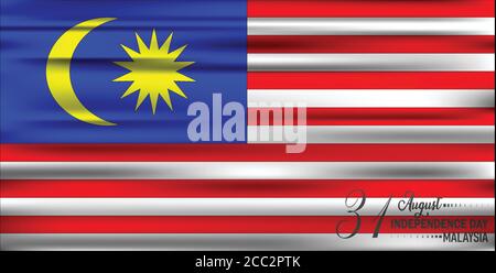 Malaysische Flagge in Stoff. 31. August Malaysia Independence Day Vektor-Illustration. Welleneffekt. Stock Vektor
