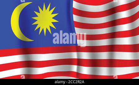 Malaysische Flagge in Stoff. 31. August Malaysia Independence Day Vektor-Illustration. Welleneffekt. Stock Vektor
