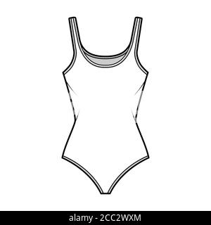 Body aus Baumwoll-Jersey, technische Mode-Illustration mit taillierter Body, ärmellos. Flach außen Cami Bekleidungsvorlage vorne, weiß. Damen Herren Unisex TOP CAD Mockup. Stock Vektor