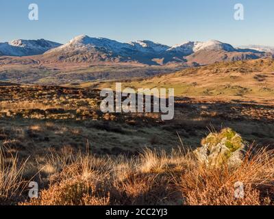 Coniston Old man und die Coniston Fells von Heel Toe Hill auf Bethercar Moor. Cumbria Stockfoto