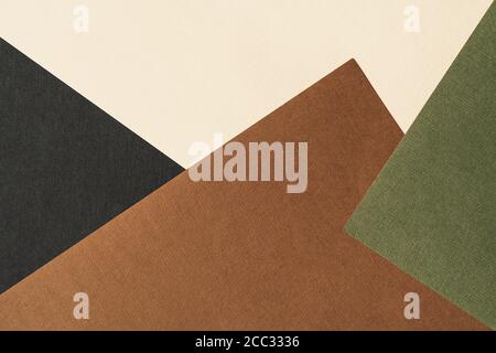 Papier für Pastell überlappen in schwarz, beige, grün und Terrakotta-Farben für Hintergrund, Banner, Präsentationsvorlage. Kreative moderne trendige Hintergrund-Design in natürlichen Farben. Trendige Papier für Pastell Hintergrund im Vintage-Stil. Stockfoto