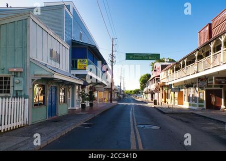 Verlassene Front Stree in Lahaina, maui während der Pandemie von Covid 19. Stockfoto