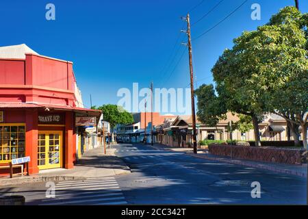 Menschenleere Front Stree in Lahaina während der Pandemie von Covid 19. Stockfoto