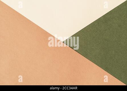 Papier für Pastell Überlappung in beige, grün und Terrakotta Farben für Hintergrund, Banner, Präsentationsvorlage. Kreative moderne trendige Hintergrund-Design in natürlichen Farben. Trendige Papier für Pastell Hintergrund im Vintage-Stil. Stockfoto