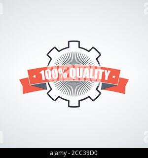 Hochwertige Schilder für den Kundendienst. 100 Qualitätsgarantie-Label. Zahnrad Vektorgrafik für Rohware isoliert Stock Vektor
