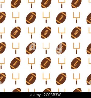 American Football Hand gezeichnet nahtlose Vektor-Muster mit Sammlung von Sportgeräten. Wiederholender Hintergrund mit Torpfosten und Fußbällen. Für Stock Vektor