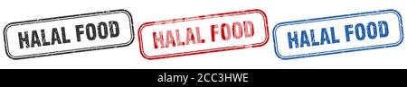 halal Food Square isoliertes Schilderset. halal Food Stempel Stock Vektor