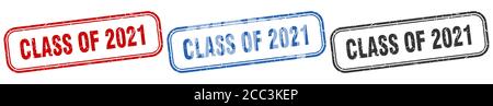 Klasse von 2021 quadratischen isolierten Schildersatz. Klasse von 2021 Stempel Stock Vektor