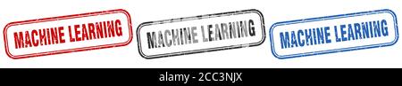 Machine Learning quadratische isolierte Zeichensatz. Machine Learning Stempel Stock Vektor
