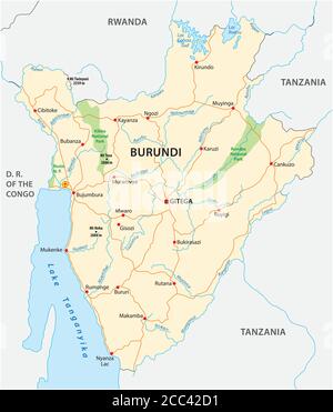 vektor-Straßenkarte von Burundi mit der neuen Hauptstadt Gitega Stock Vektor