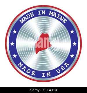 Made in Maine lokale Produktion Schild, Aufkleber, Siegel, Stempel. Rundes Hologramm-Schild für Etikettendesign und nationales USA-Marketing Stock Vektor