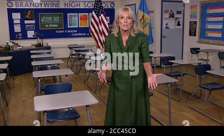 In diesem Bild aus dem Video-Feed der Demokratischen Nationalversammlung macht Dr. Jill Biden am Dienstag, dem 18. August 2020, Bemerkungen zur zweiten Nacht der Konvention.Quelle: Democratic National Convention via CNP - Nutzung weltweit Stockfoto