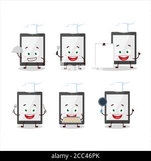 Cartoon Charakter der Tablette mit verschiedenen Chef Emoticons Stock Vektor