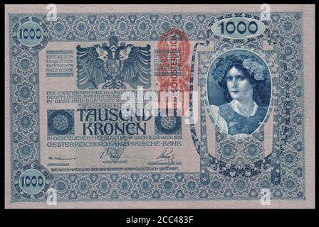 Die Tausend-Crone-Banknote. Austro-Hubgarian Empire. 1902 Stockfoto