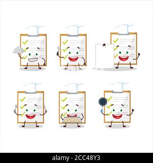 Cartoon Charakter der Checkliste mit verschiedenen Chef Emoticons Stock Vektor