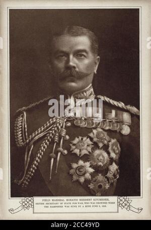 Feldmarschall Horatio Herbert Kitchener, 1. Earl Kitchener (1850 – 1916) war ein in Irland geborener hochrangiger britischer Armeeoffizier und Kolonialverwalter, der Stockfoto