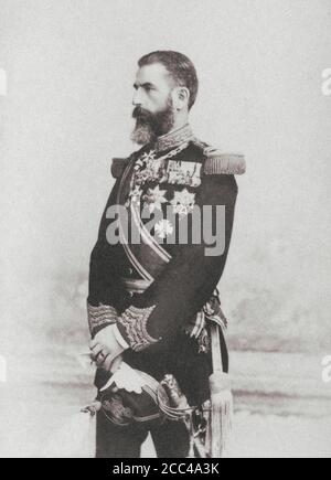 Retro-Foto von Carol I von Rumänien. Carol I. (1839 – 1914), geborener Fürst Karl von Hohenzollern-Sigmaringen, war von 1866 bis 1881 Prinz von Rumänien, und t Stockfoto