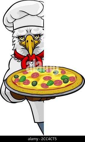 Adler Pizza Chef Cartoon Restaurant Maskottchen Zeichen Stock Vektor